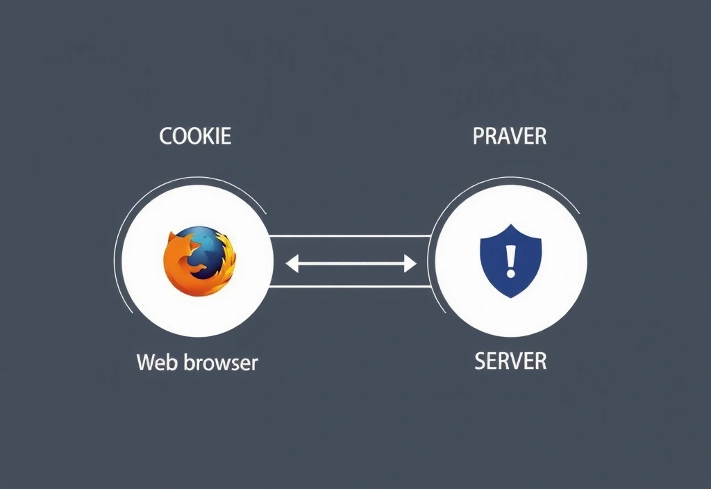 Reprezentare vizuală a fluxului de date al cookie-urilor între browser și server, cu iconițe de securitate și confidențialitate