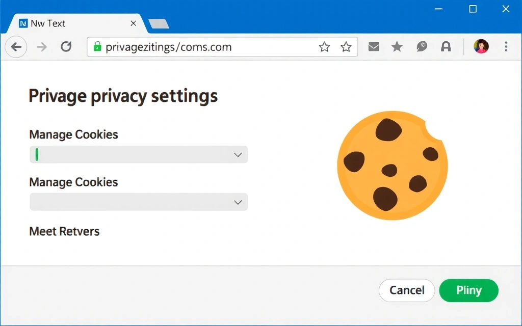 Setări de confidențialitate ale browserului cu o pictogramă de cookie, indicând opțiuni de gestionare a cookie-urilor