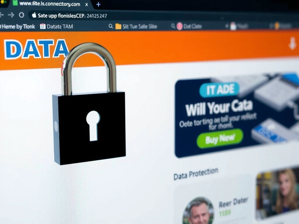 Ilustrație digitală a unui lacăt securizat, simbolizând protecția datelor și confidențialitatea, cu un fundal estompat de elemente de interfață web.