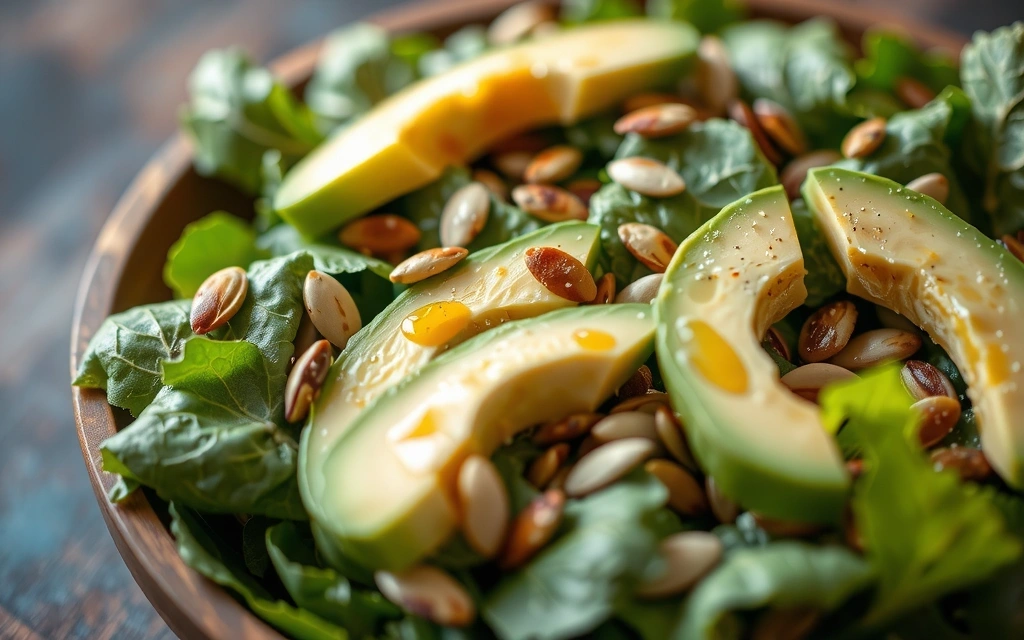 Salată verde cu avocado și semințe de dovleac