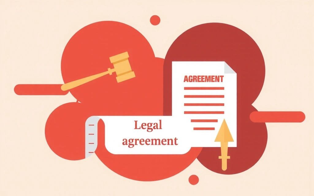 Imagine abstractă reprezentând acorduri legale și documente, cu un stil modern și culori calde.